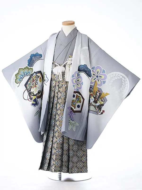 かんたん七五三（5男袴）5408 グレー 鷹 松 小鎚