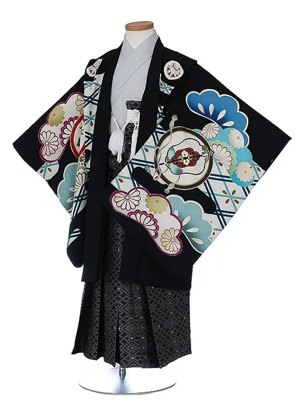 かんたん七五三レンタル（5男袴）5419 黒 鷹 松 菊