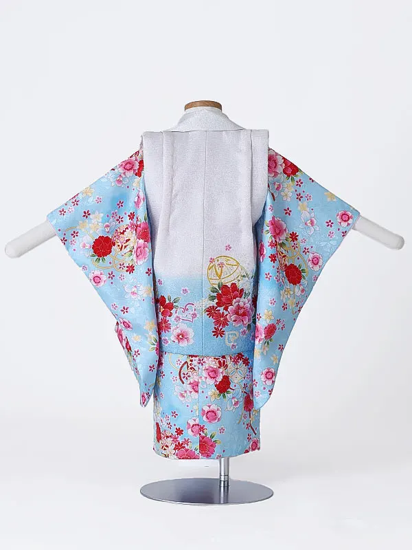 七五三（3女被布）2002 水色×白 桜 鞠