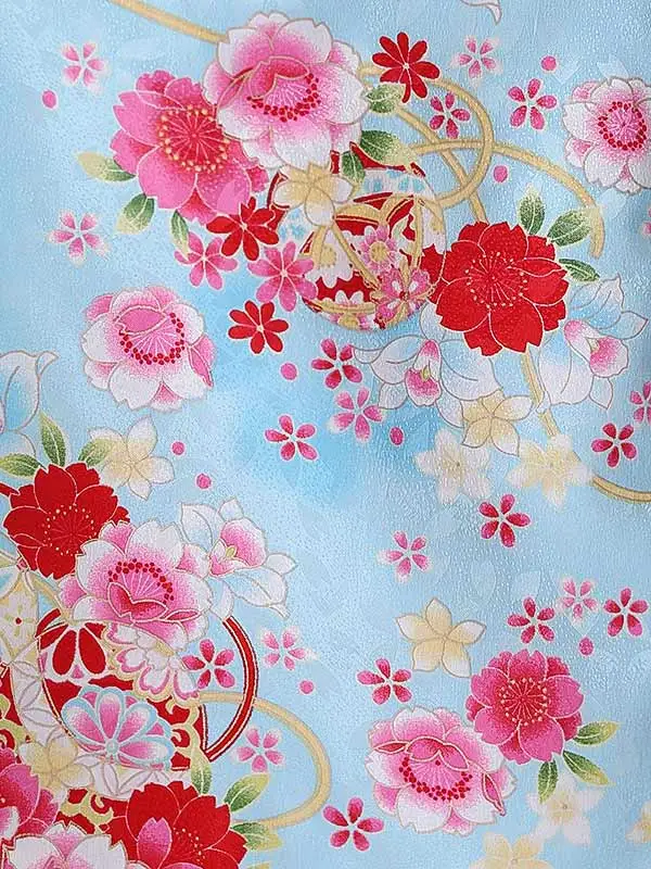 七五三（3女被布）2002 水色×白 桜 鞠