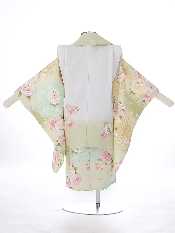 七五三（2女被布）2008 黄緑 花模様 花うさぎ