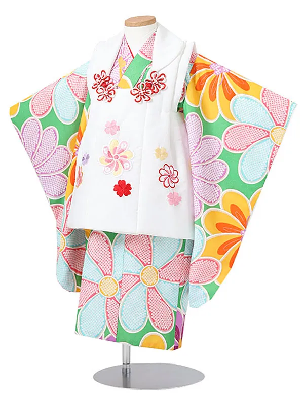 七五三（3女被布）3054 パステル×白 花模様