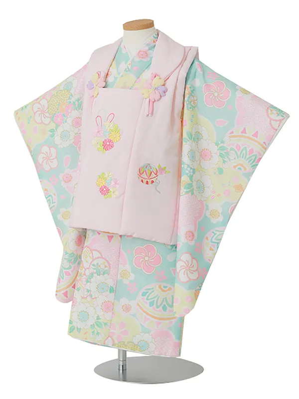 七五三（3女被布）3313  水色  花模様  鞠  式部浪漫　　