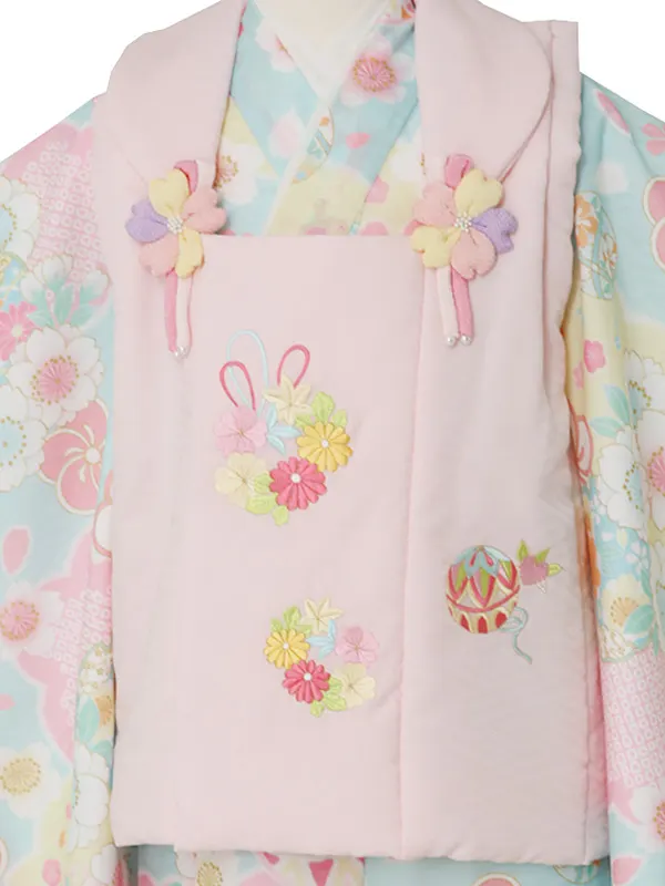 七五三（3女被布）3313  水色  花模様  鞠  式部浪漫　　