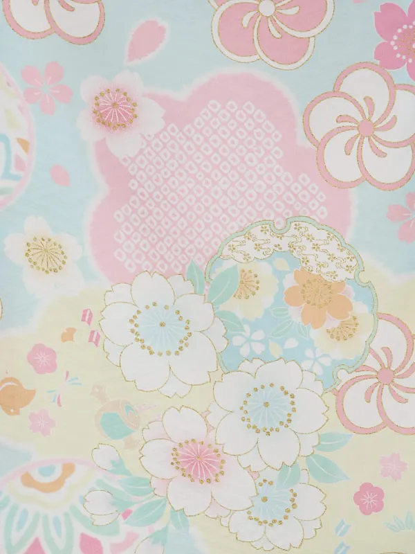 七五三（3女被布）3313  水色  花模様  鞠  式部浪漫　　