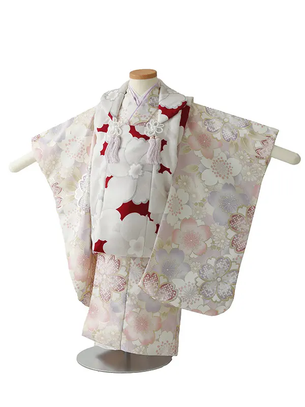 七五三（3女被布）3320  赤  薄紫  桜  花模様　　