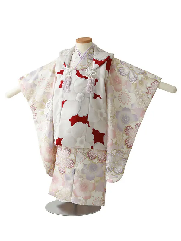 七五三（3女被布）3320  赤  薄紫  桜  花模様　　