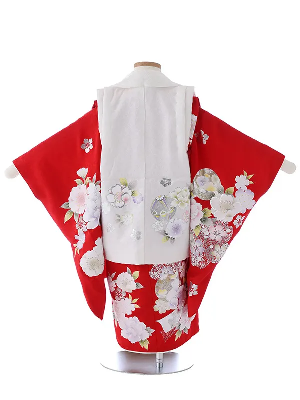 七五三（3女被布）3323  【正絹】赤 鞠 花模様 ようよう