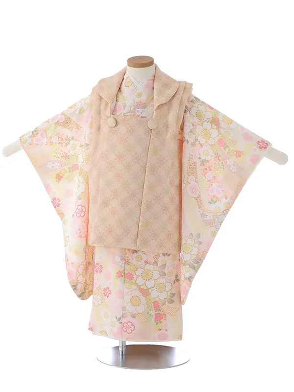 七五三（3女被布）3324  薄橙 桜 花模様 KAGURA