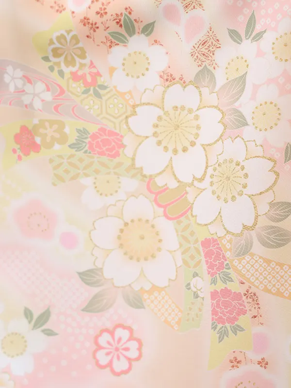 七五三（3女被布）3324  薄橙 桜 花模様 KAGURA