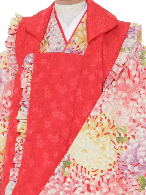 七五三レンタル（3女被布）3330  赤 乱菊