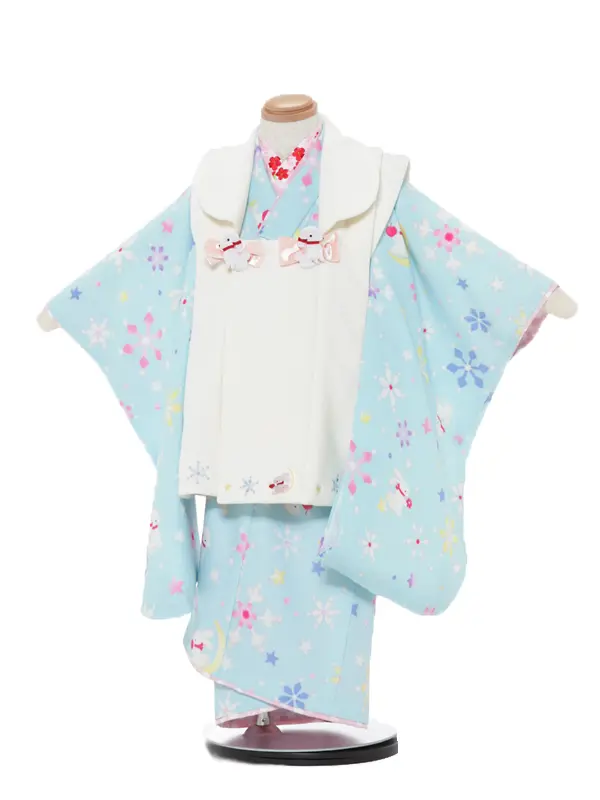 七五三レンタル（3女被布）3333  ﾎﾟﾝﾎﾟﾈｯﾄ 水色