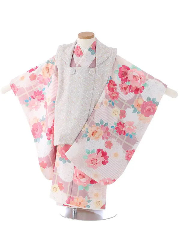 七五三（3女被布）3334 薄紫 麻の葉 花模様 KAGURA