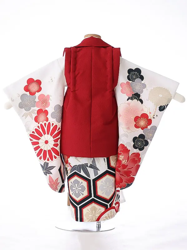 七五三（3女被布）3339 白 赤 牡丹 花模様
