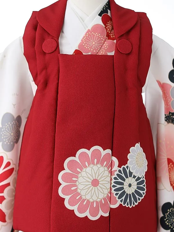 七五三（3女被布）3339 白 赤 牡丹 花模様