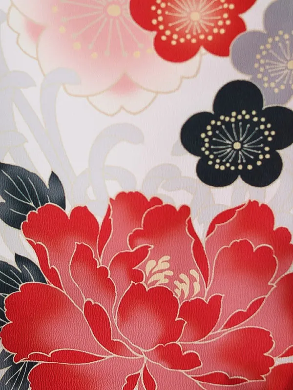 七五三（3女被布）3339 白 赤 牡丹 花模様