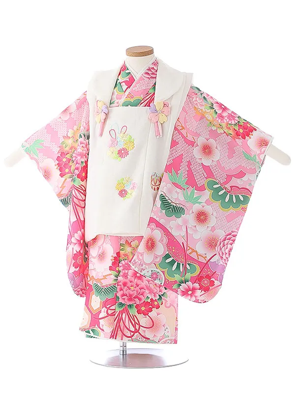 七五三（3女被布）3340 ピンク 松 花模様 式部浪漫