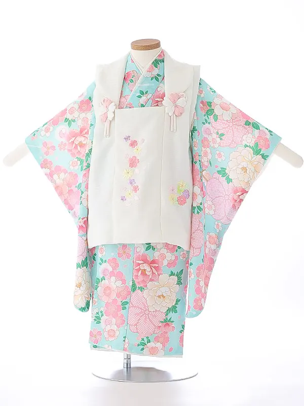 七五三（3女被布）3341 水色 牡丹 桜 式部浪漫