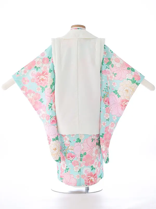 七五三（3女被布）3341 水色 牡丹 桜 式部浪漫