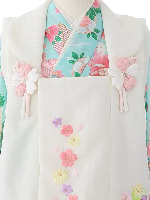 七五三（3女被布）3341 水色 牡丹 桜 式部浪漫