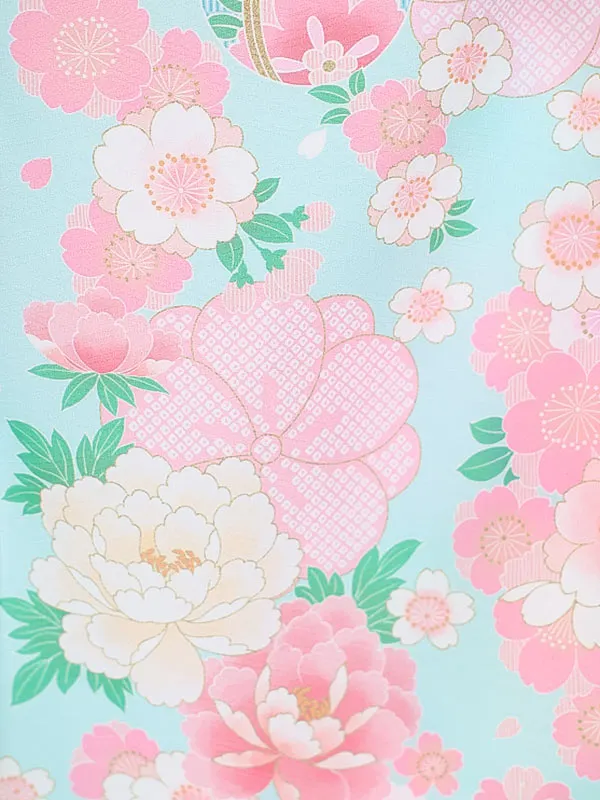 七五三（3女被布）3341 水色 牡丹 桜 式部浪漫