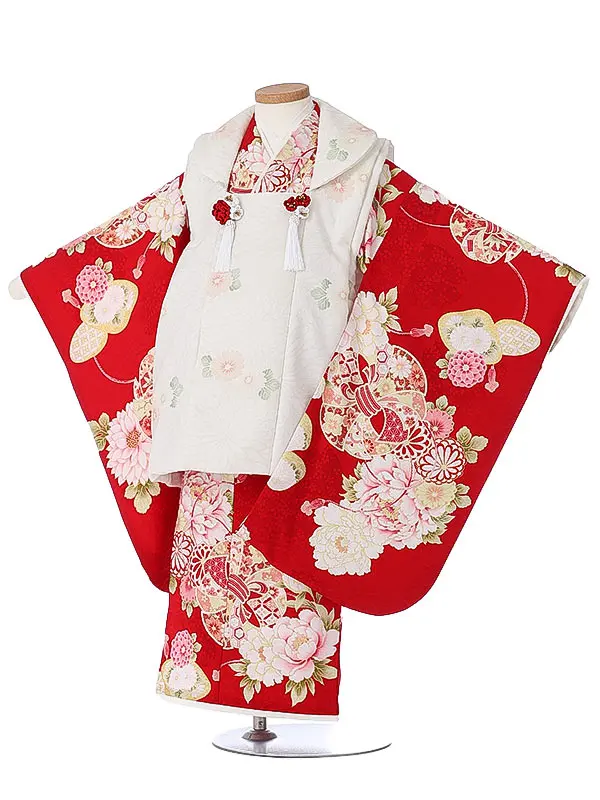 七五三（3女被布）3344 白 赤 花模様 華徒然