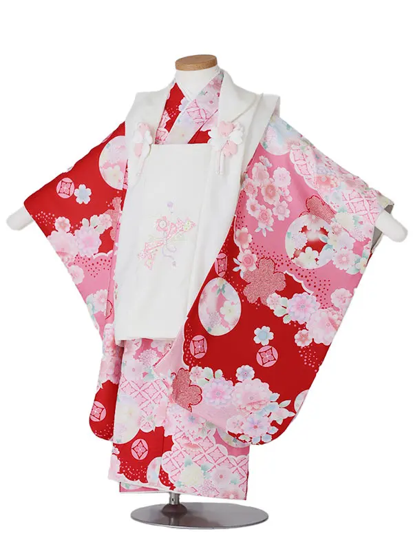 七五三（3女被布）3346 赤 ピンク 花模様 式部浪漫