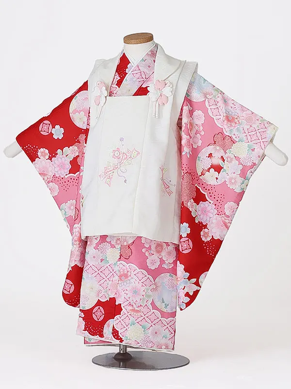 七五三（3女被布）3346 赤 ピンク 花模様 式部浪漫
