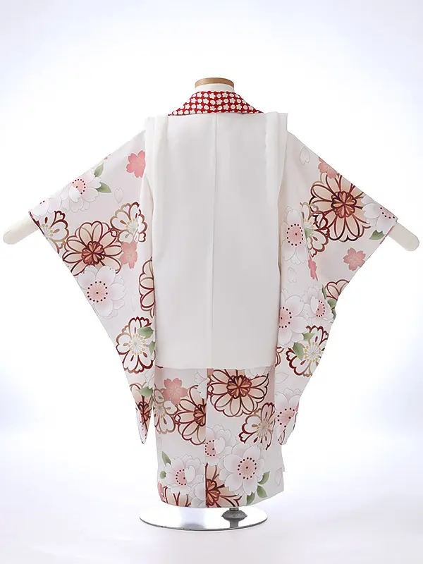 七五三レンタル（3女被布）3348 白 花模様