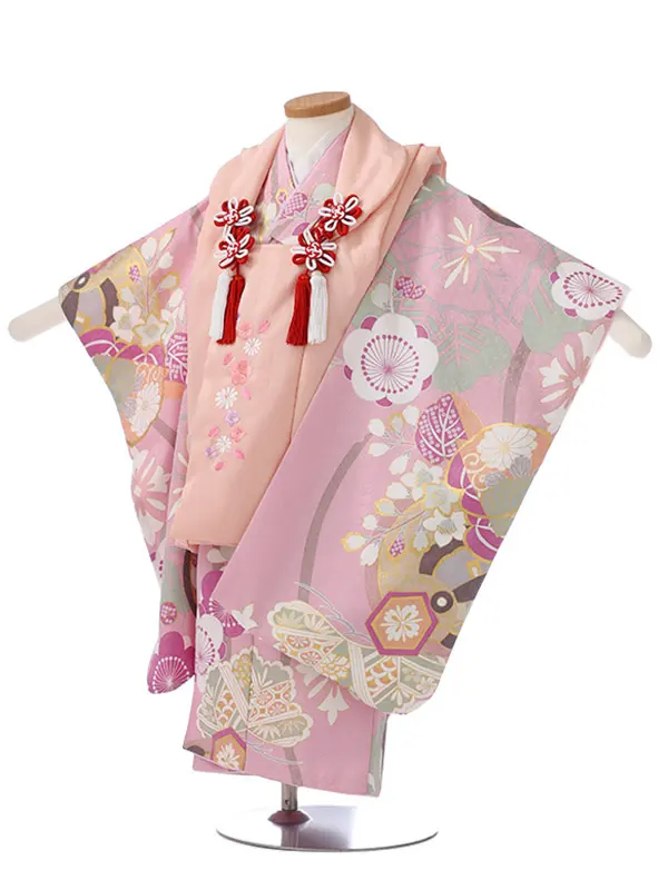 七五三レンタル（3女被布）3352 ピンク 梅 松
