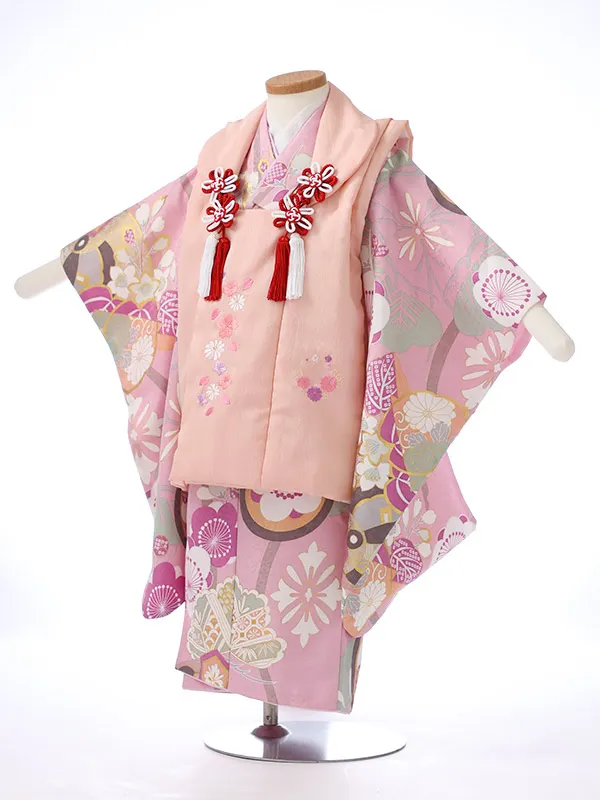 七五三レンタル（3女被布）3352 ピンク 梅 松