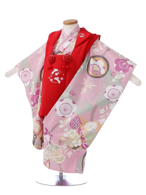 七五三レンタル（3女被布）3353 ピンク 梅 松