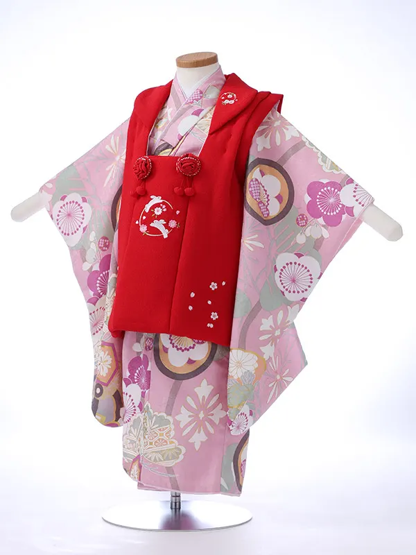 七五三レンタル（3女被布）3353 ピンク 梅 松