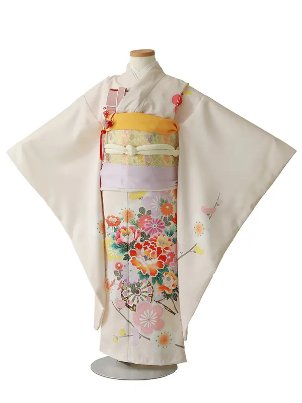 七五三（7女結び帯）7135  アイボリー　牡丹　梅