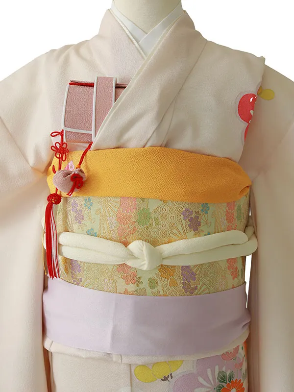 七五三（7女結び帯）7135  アイボリー　牡丹　梅