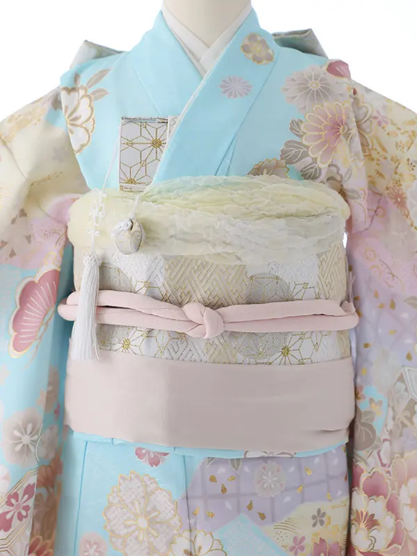 七五三（7女結び帯）7137  水色　牡丹　花模様