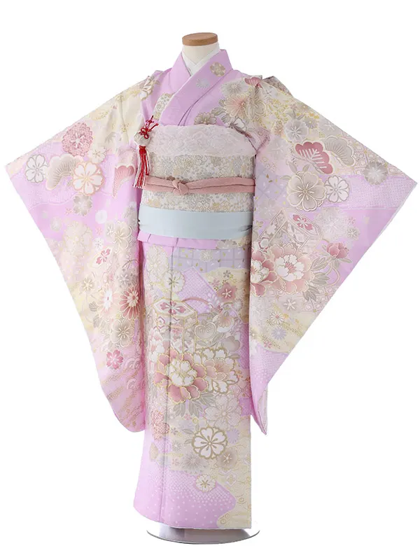 七五三（7女結び帯）7138  薄紫　牡丹　花模様