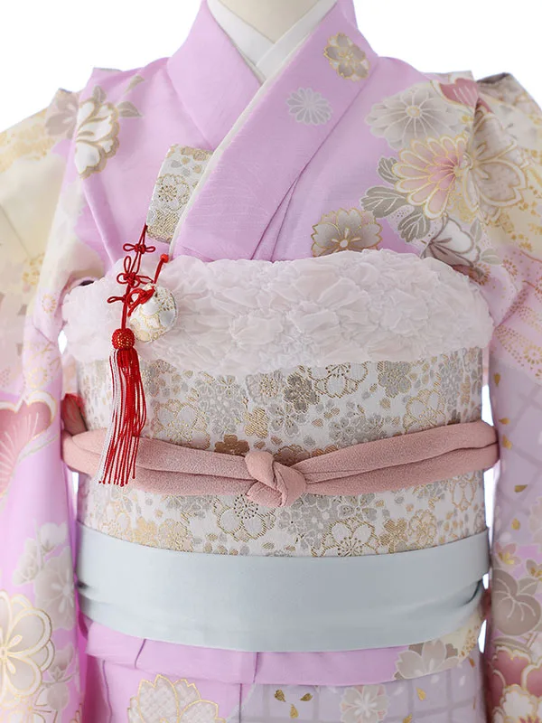 七五三（7女結び帯）7138  薄紫　牡丹　花模様