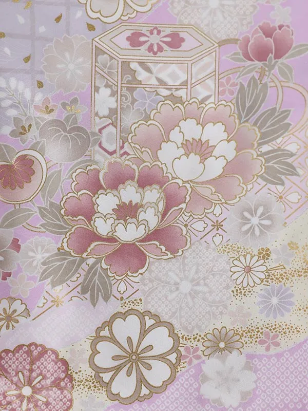 七五三（7女結び帯）7138  薄紫　牡丹　花模様