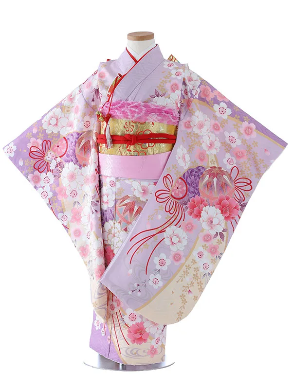 七五三（5女結び帯）7142  薄紫　鞠　花模様