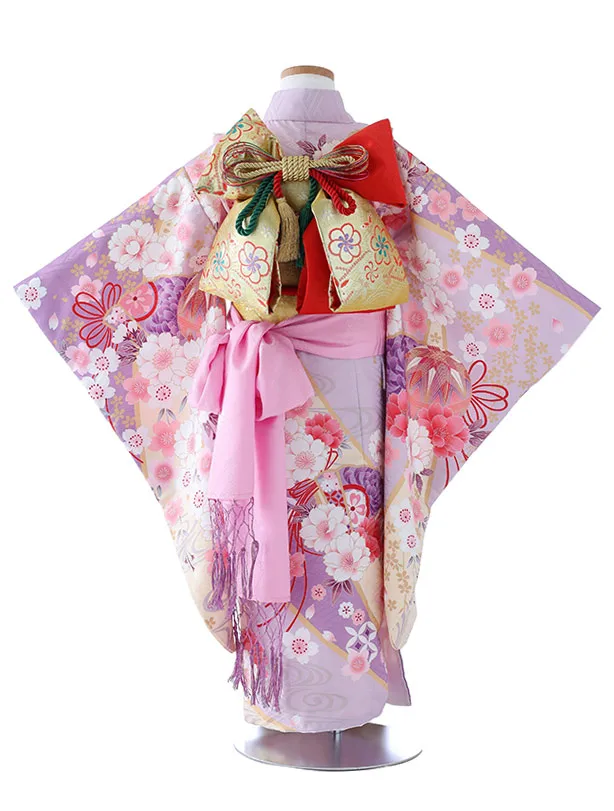 七五三（5女結び帯）7142  薄紫　鞠　花模様