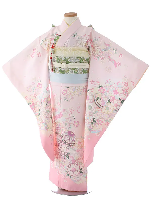 七五三（7女結び帯）7144  薄ピンク　鞠　花模様