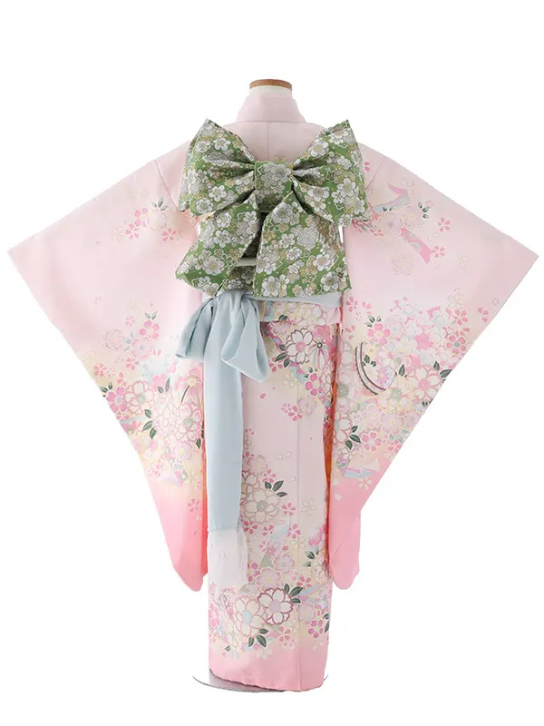 七五三（7女結び帯）7144  薄ピンク　鞠　花模様