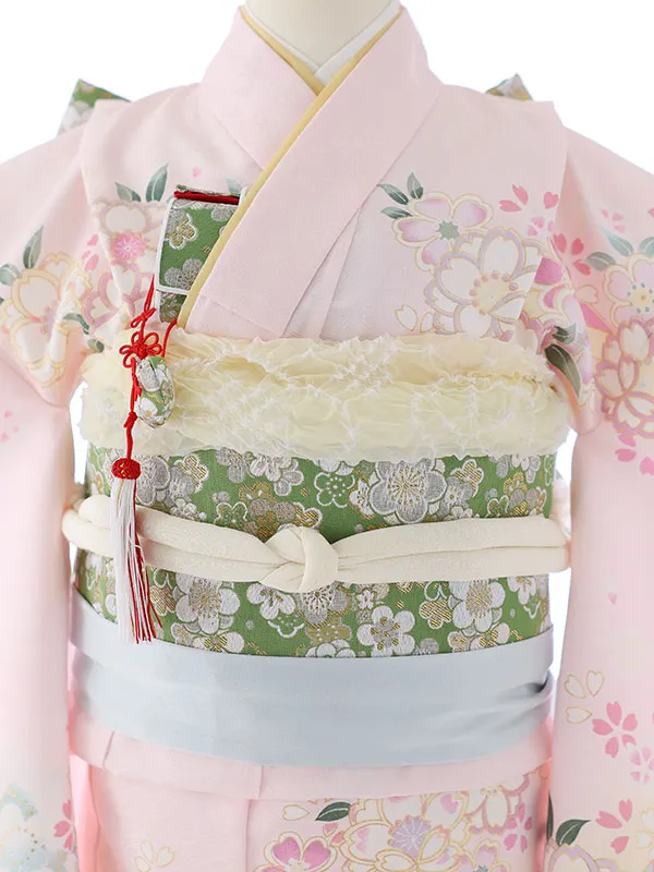七五三（7女結び帯）7144  薄ピンク　鞠　花模様