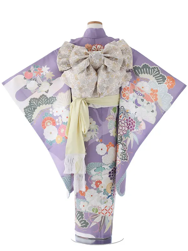 七五三（7女結び帯）7146  紫　牡丹　御所車