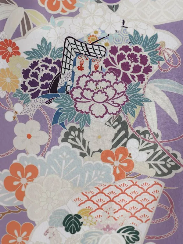 七五三（7女結び帯）7146  紫　牡丹　御所車