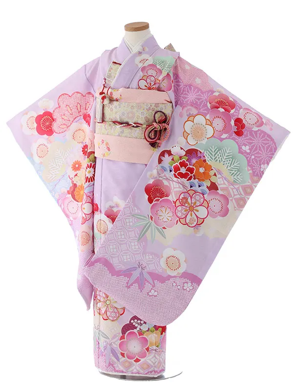 七五三（7女結び帯）7148  紫　花模様　式部浪漫