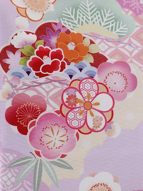 七五三（7女結び帯）7148  紫　花模様　式部浪漫