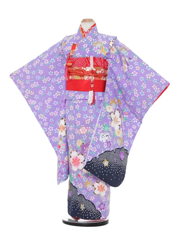 七五三レンタル（7女結び帯）7152  紫 小桜 人形