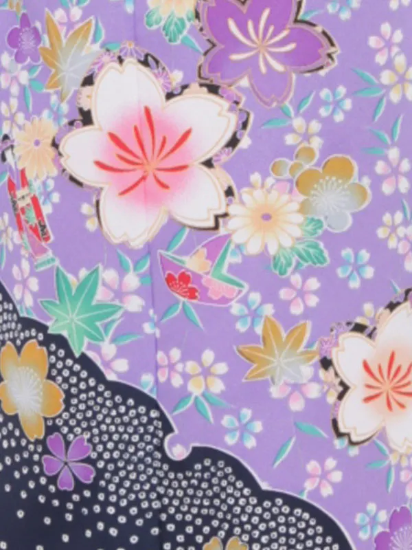 七五三レンタル（7女結び帯）7152  紫 小桜 人形